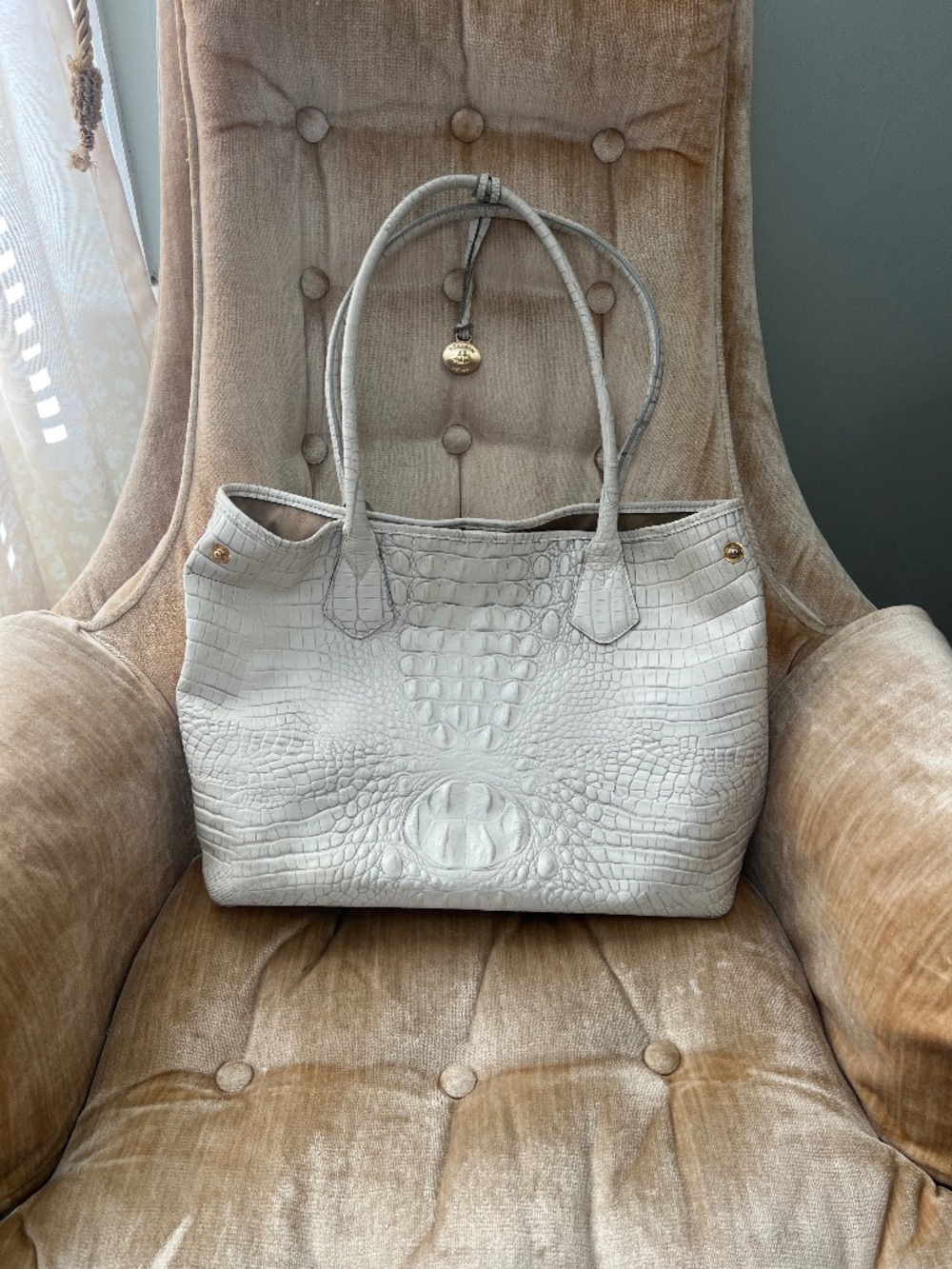 Vintage Brahmin Croc Embossed Leather Tote White